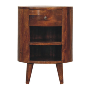 HomeRoots 22" Chestnut Solid Wood Oval Nightstand - Handcrafted Modern Accent Table with Drawer & Storage 651594