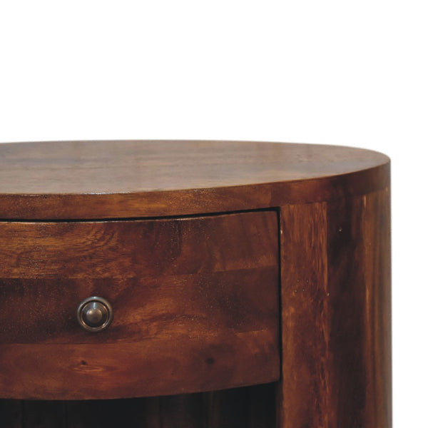 HomeRoots 22" Chestnut Solid Wood Oval Nightstand - Handcrafted Modern Accent Table with Drawer & Storage 651594