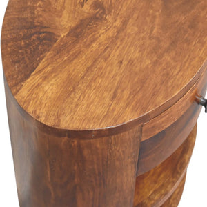 HomeRoots 22" Chestnut Solid Wood Oval Nightstand - Handcrafted Modern Accent Table with Drawer & Storage 651594