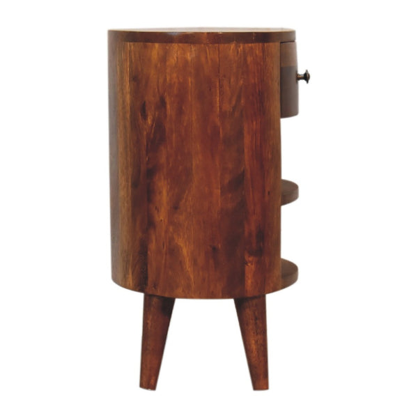 HomeRoots 22" Chestnut Solid Wood Oval Nightstand - Handcrafted Modern Accent Table with Drawer & Storage 651594