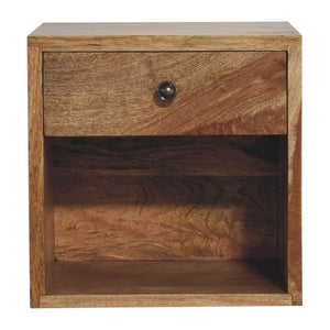 HomeRoots 12" Brown Solid Wood Floating Nightstand with Drawer - Modern Space-Saving Design for Small Rooms 651595