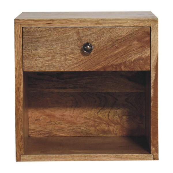HomeRoots 12" Brown Solid Wood Floating Nightstand with Drawer - Modern Space-Saving Design for Small Rooms 651595