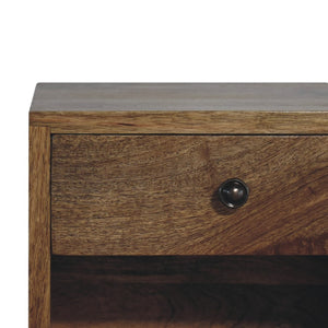 HomeRoots 12" Brown Solid Wood Floating Nightstand with Drawer - Modern Space-Saving Design for Small Rooms 651595