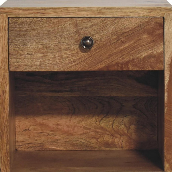 HomeRoots 12" Brown Solid Wood Floating Nightstand with Drawer - Modern Space-Saving Design for Small Rooms 651595
