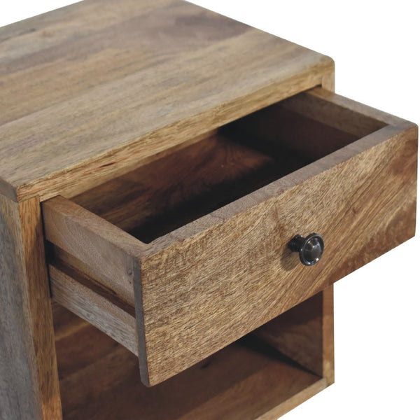 HomeRoots 12" Brown Solid Wood Floating Nightstand with Drawer - Modern Space-Saving Design for Small Rooms 651595