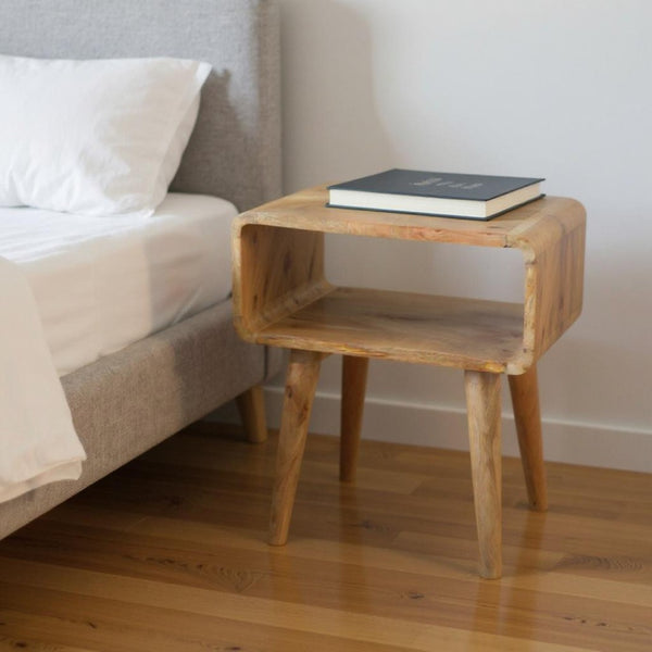 HomeRoots 20" Handcrafted Mango Wood Nightstand with Rustic Charm, Open Shelf & Versatile Design for Any Space 651596