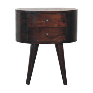 HomeRoots 21" Handcrafted Walnut Solid Wood Oval Nightstand with 2 Drawers - Timeless Charm for Any Space 651597