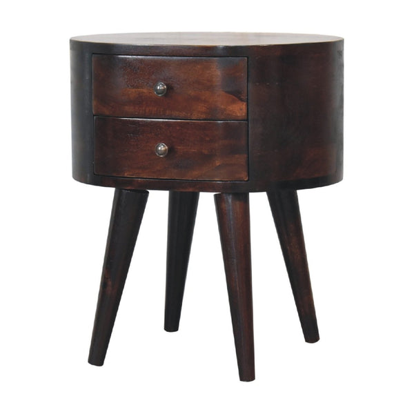 HomeRoots 21" Handcrafted Walnut Solid Wood Oval Nightstand with 2 Drawers - Timeless Charm for Any Space 651597
