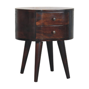 HomeRoots 21" Handcrafted Walnut Solid Wood Oval Nightstand with 2 Drawers - Timeless Charm for Any Space 651597