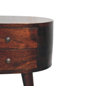 HomeRoots 21" Handcrafted Walnut Solid Wood Oval Nightstand with 2 Drawers - Timeless Charm for Any Space 651597