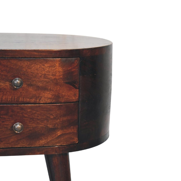 HomeRoots 21" Handcrafted Walnut Solid Wood Oval Nightstand with 2 Drawers - Timeless Charm for Any Space 651597