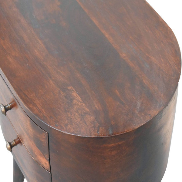 HomeRoots 21" Handcrafted Walnut Solid Wood Oval Nightstand with 2 Drawers - Timeless Charm for Any Space 651597