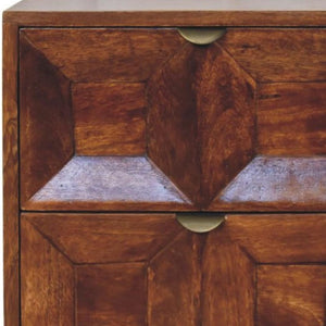 HomeRoots 24" Artisan-Crafted Chestnut Nightstand with Two Drawers, Geometric Design for Stylish Storage Solutions 651598