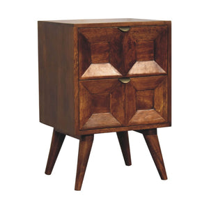 HomeRoots 24" Artisan-Crafted Chestnut Nightstand with Two Drawers, Geometric Design for Stylish Storage Solutions 651598