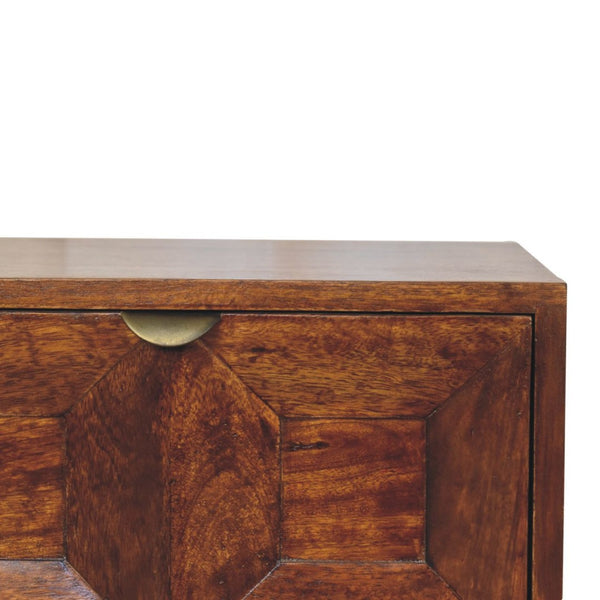 HomeRoots 24" Artisan-Crafted Chestnut Nightstand with Two Drawers, Geometric Design for Stylish Storage Solutions 651598