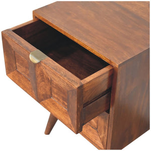 HomeRoots 24" Artisan-Crafted Chestnut Nightstand with Two Drawers, Geometric Design for Stylish Storage Solutions 651598