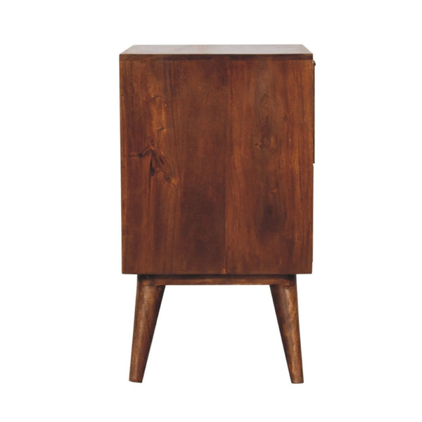 HomeRoots 24" Artisan-Crafted Chestnut Nightstand with Two Drawers, Geometric Design for Stylish Storage Solutions 651598