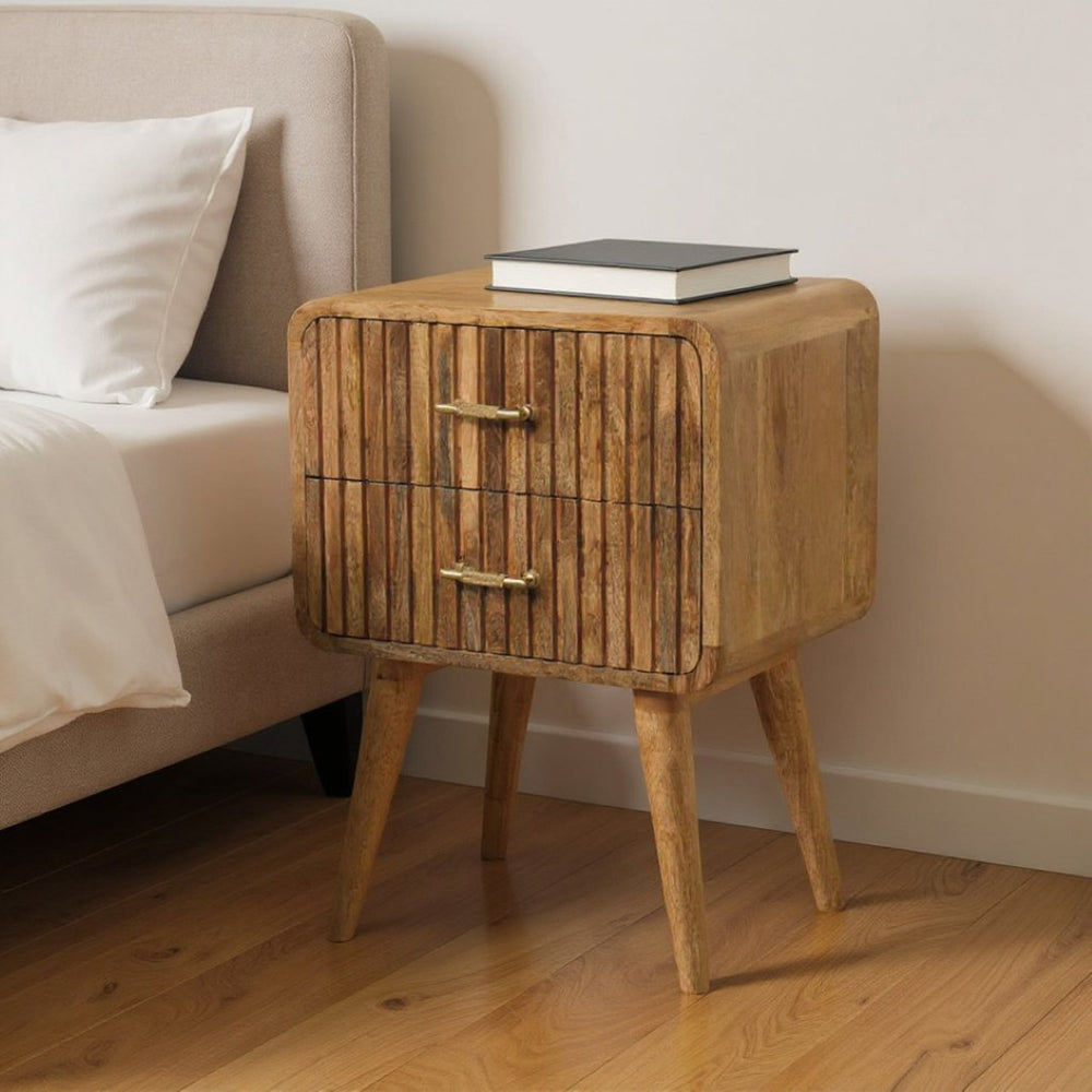 HomeRoots 26" Beige Solid Wood Nightstand with Two Drawers – Modern Design for Stylish Bedroom Storage Solutions 651599