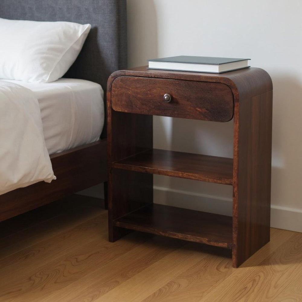 HomeRoots 24" Chestnut Solid Wood Nightstand with Drawer & Shelves - Rustic, Handcrafted, Versatile Accent Table 651600