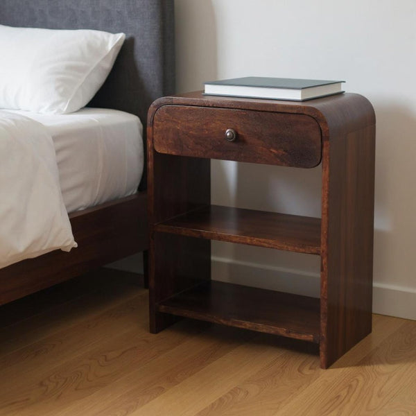 HomeRoots 24" Chestnut Solid Wood Nightstand with Drawer & Shelves - Rustic, Handcrafted, Versatile Accent Table 651600