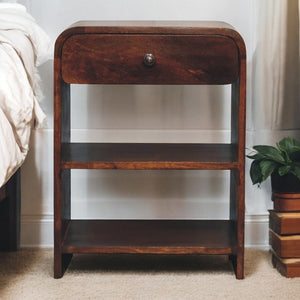 HomeRoots 24" Chestnut Solid Wood Nightstand with Drawer & Shelves - Rustic, Handcrafted, Versatile Accent Table 651600