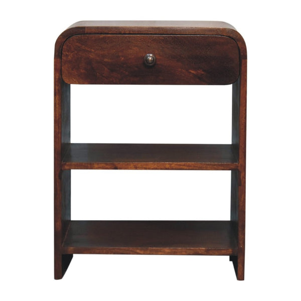 HomeRoots 24" Chestnut Solid Wood Nightstand with Drawer & Shelves - Rustic, Handcrafted, Versatile Accent Table 651600