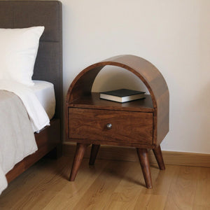 HomeRoots 24" Chic Chestnut Solid Wood Nightstand with Oval Top, Drawer & Open Shelf for Stylish Storage 651601