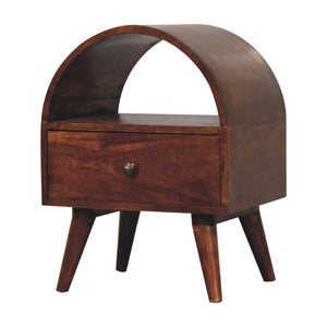 HomeRoots 24" Chic Chestnut Solid Wood Nightstand with Oval Top, Drawer & Open Shelf for Stylish Storage 651601