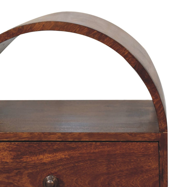 HomeRoots 24" Chic Chestnut Solid Wood Nightstand with Oval Top, Drawer & Open Shelf for Stylish Storage 651601