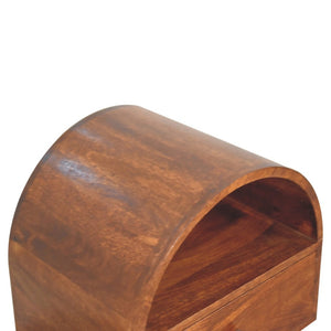 HomeRoots 24" Chic Chestnut Solid Wood Nightstand with Oval Top, Drawer & Open Shelf for Stylish Storage 651601