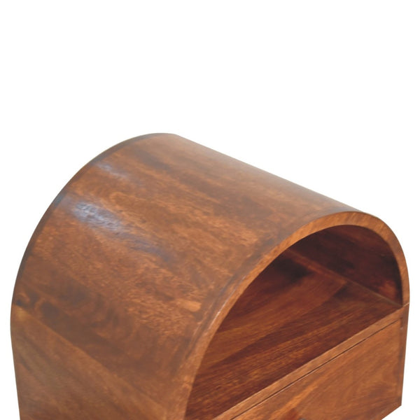 HomeRoots 24" Chic Chestnut Solid Wood Nightstand with Oval Top, Drawer & Open Shelf for Stylish Storage 651601