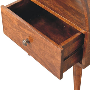 HomeRoots 24" Chic Chestnut Solid Wood Nightstand with Oval Top, Drawer & Open Shelf for Stylish Storage 651601