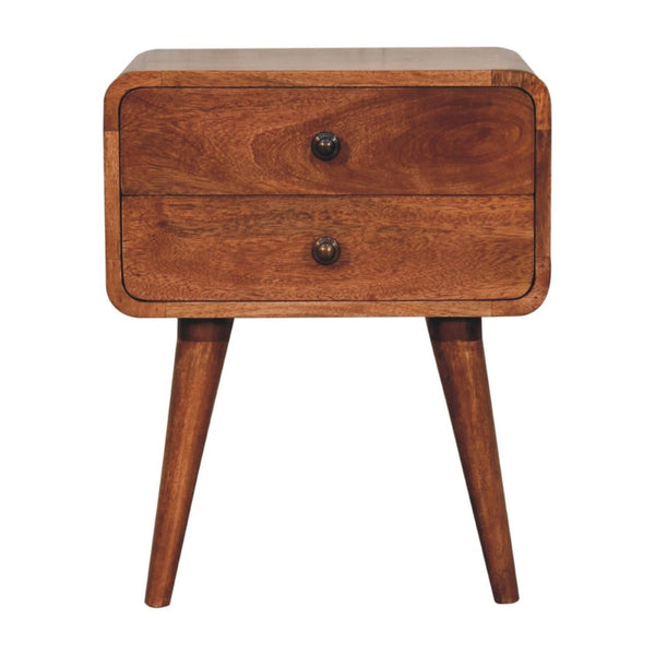 HomeRoots 22" Brown Solid Mango Wood Nightstand with Two Drawers for Mid-Century Style and Versatile Storage 651602