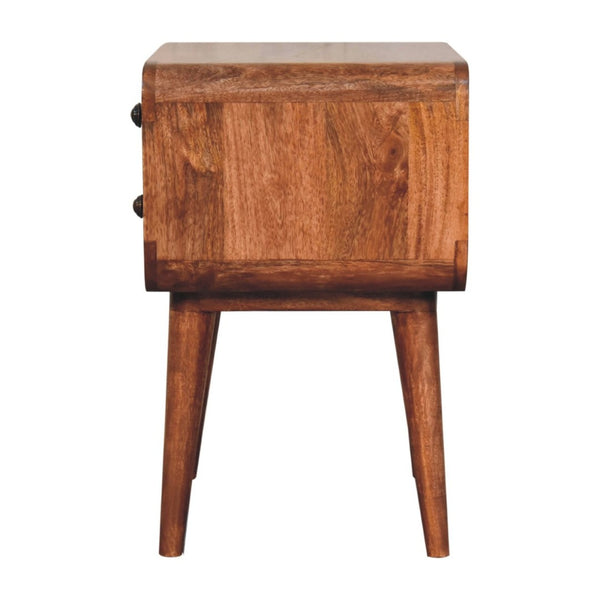 HomeRoots 22" Brown Solid Mango Wood Nightstand with Two Drawers for Mid-Century Style and Versatile Storage 651602