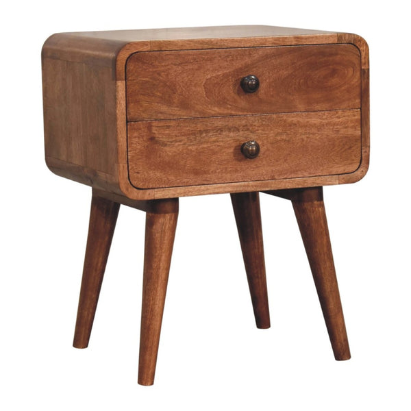 HomeRoots 22" Brown Solid Mango Wood Nightstand with Two Drawers for Mid-Century Style and Versatile Storage 651602
