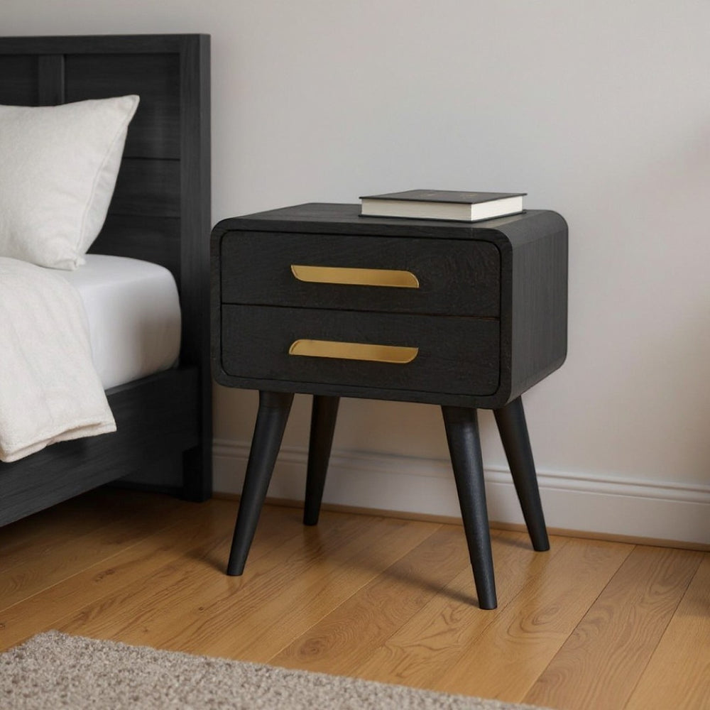 HomeRoots 22" Handcrafted Solid Mango Wood Nightstand with Gold Accents - Stylish Storage for Any Space 651603