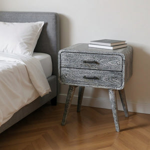HomeRoots 22" Gray Distressed Solid Wood Nightstand with Two Drawers - Rustic Charm for Any Space 651604