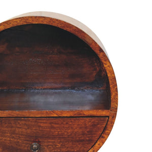 HomeRoots 16" Chestnut Solid Wood Floating Nightstand - Stylish Round Design with Drawer & Open Shelf Storage 651605