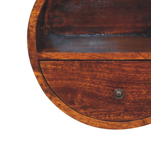 HomeRoots 16" Chestnut Solid Wood Floating Nightstand - Stylish Round Design with Drawer & Open Shelf Storage 651605