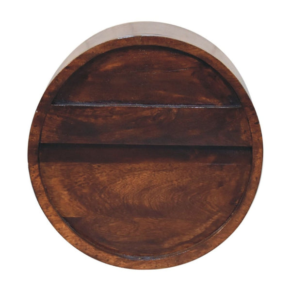 HomeRoots 16" Chestnut Solid Wood Floating Nightstand - Stylish Round Design with Drawer & Open Shelf Storage 651605
