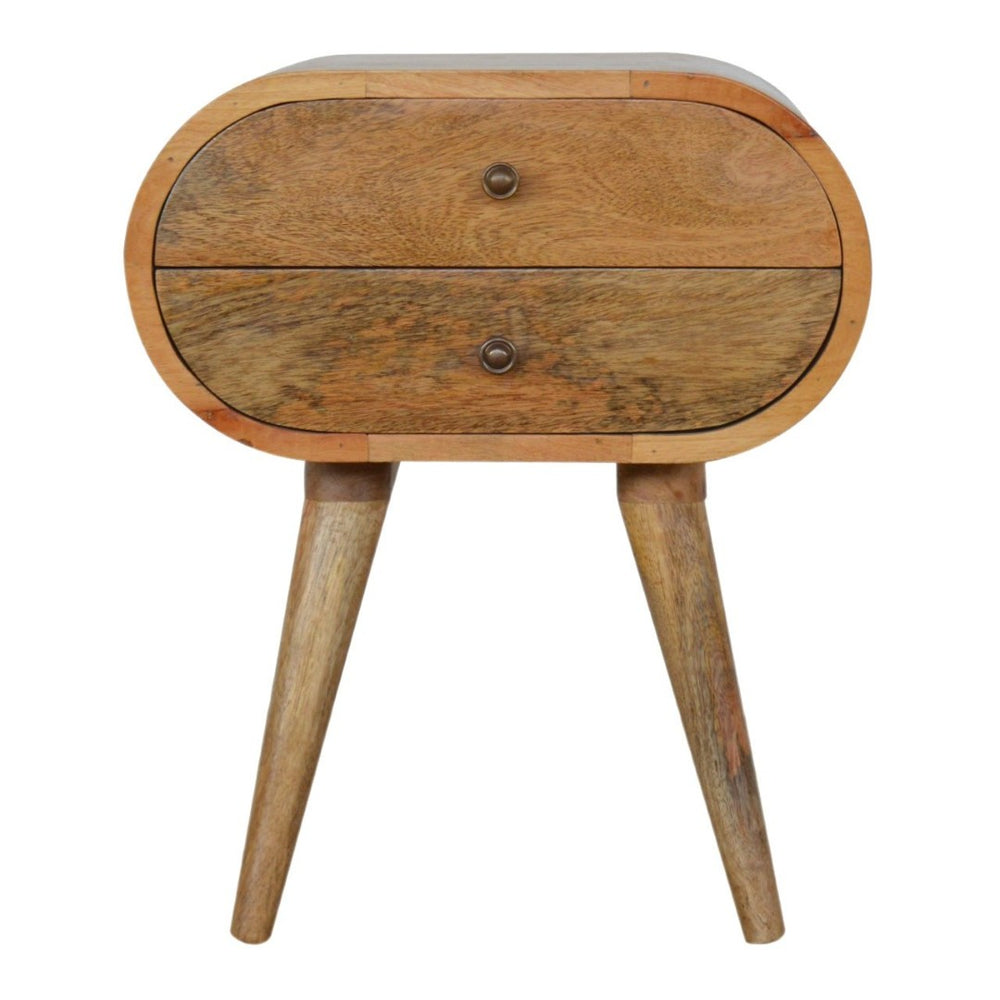 HomeRoots 21" Light Brown Solid Wood Oval Nightstand with Two Drawers - Vintage Charm for Any Space 651607