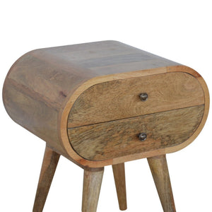 HomeRoots 21" Light Brown Solid Wood Oval Nightstand with Two Drawers - Vintage Charm for Any Space 651607