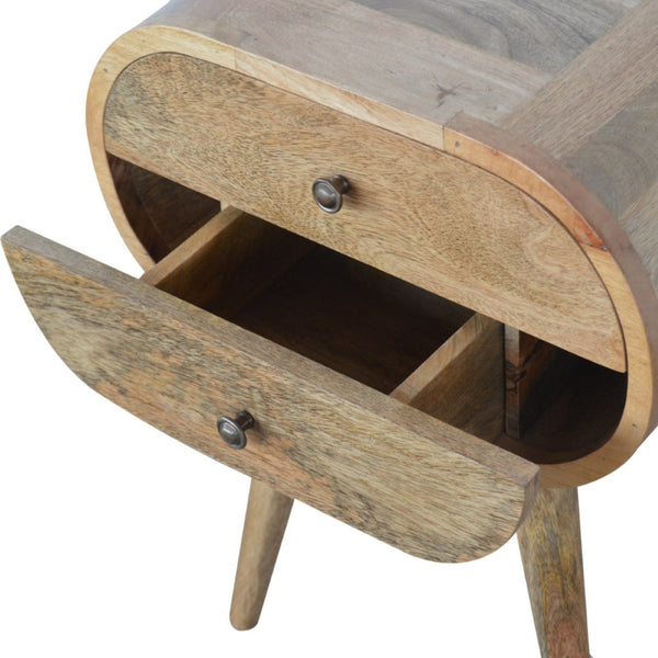 HomeRoots 21" Light Brown Solid Wood Oval Nightstand with Two Drawers - Vintage Charm for Any Space 651607