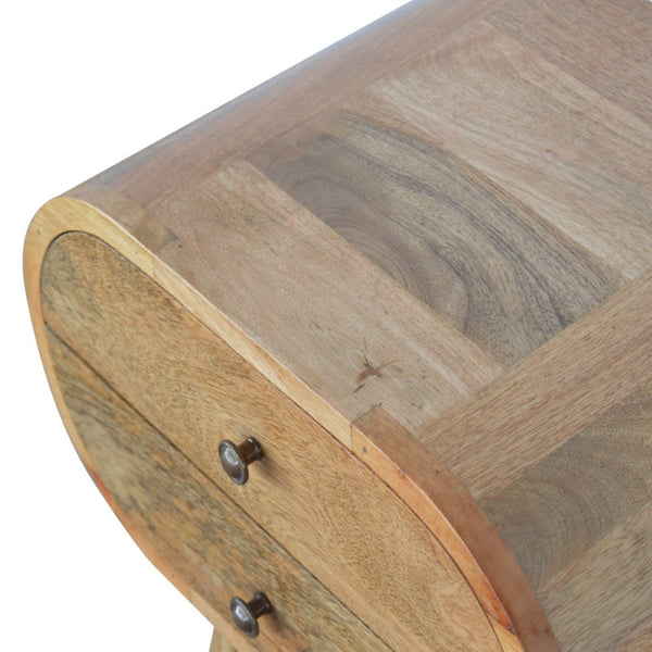 HomeRoots 21" Light Brown Solid Wood Oval Nightstand with Two Drawers - Vintage Charm for Any Space 651607