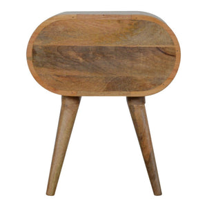 HomeRoots 21" Light Brown Solid Wood Oval Nightstand with Two Drawers - Vintage Charm for Any Space 651607