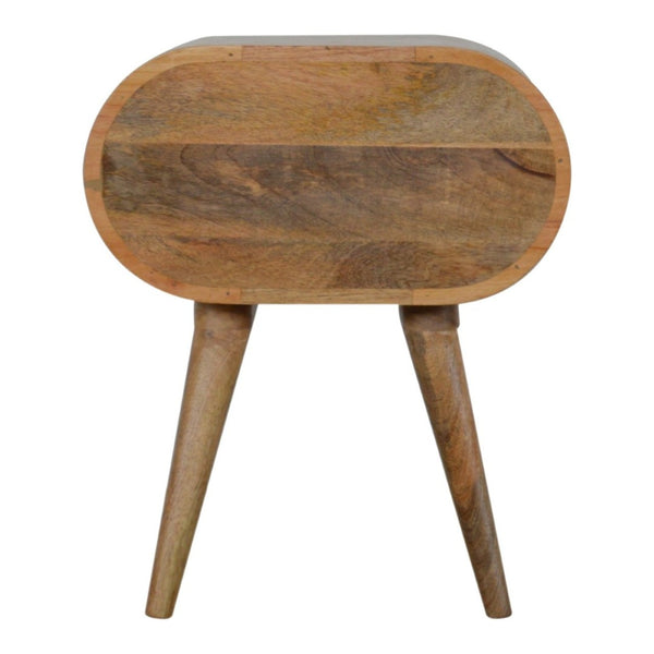 HomeRoots 21" Light Brown Solid Wood Oval Nightstand with Two Drawers - Vintage Charm for Any Space 651607