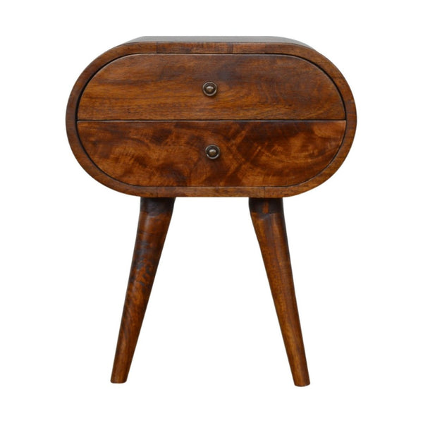 HomeRoots 21" Rustic Solid Mango Wood Oval Nightstand with Two Drawers - Vintage Charm for Any Space 651608
