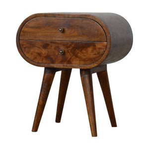 HomeRoots 21" Rustic Solid Mango Wood Oval Nightstand with Two Drawers - Vintage Charm for Any Space 651608