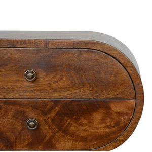 HomeRoots 21" Rustic Solid Mango Wood Oval Nightstand with Two Drawers - Vintage Charm for Any Space 651608