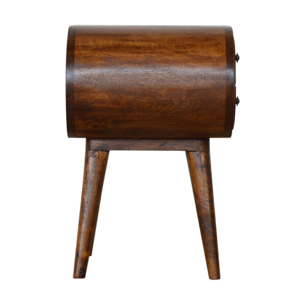 HomeRoots 21" Rustic Solid Mango Wood Oval Nightstand with Two Drawers - Vintage Charm for Any Space 651608